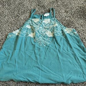 Eyeshadow Teal and Cream Floral Tank Top